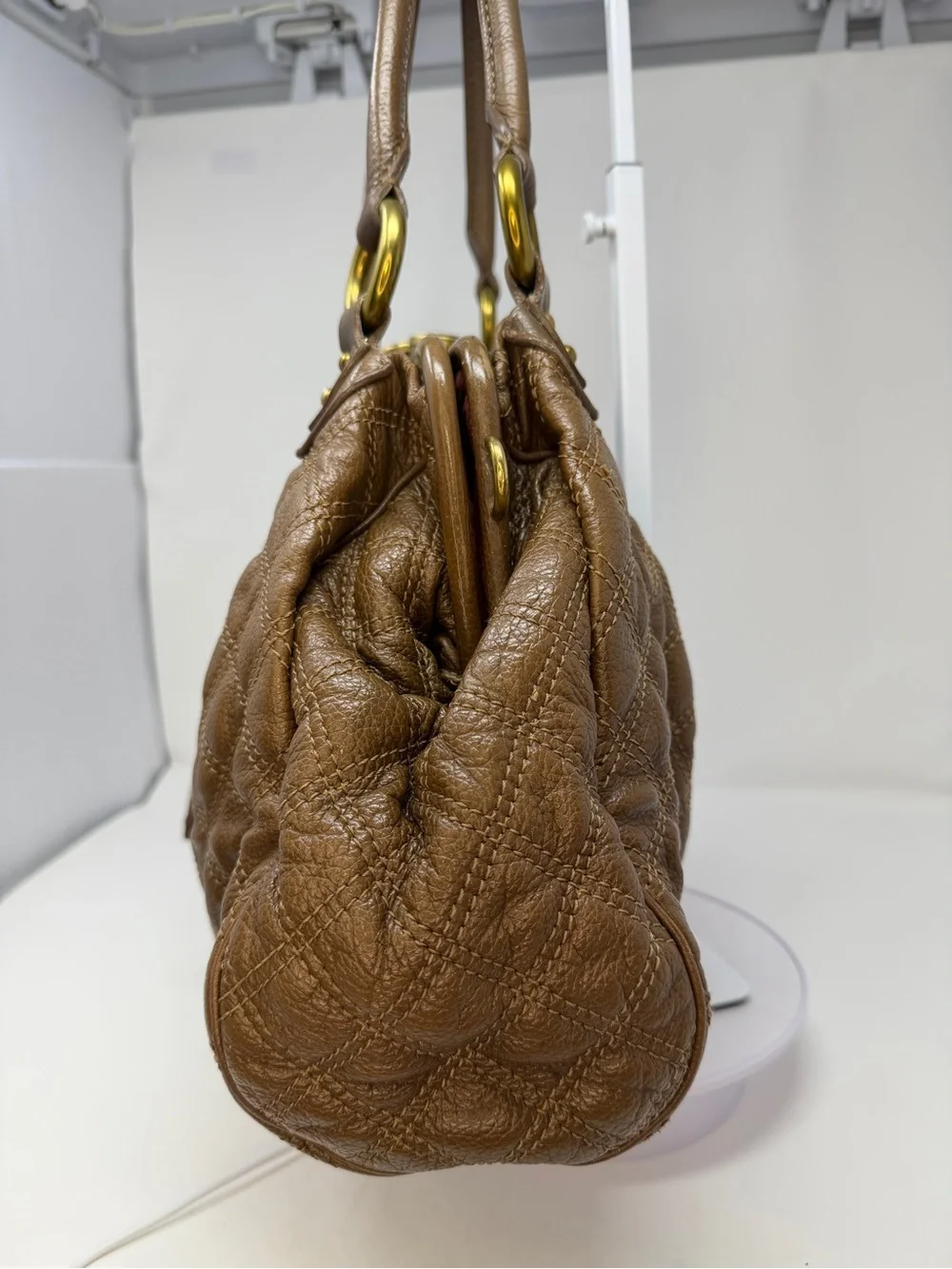 Marc Jacobs Stam Quilted Brown contrast stitch/maroon suede interior Fall 2005